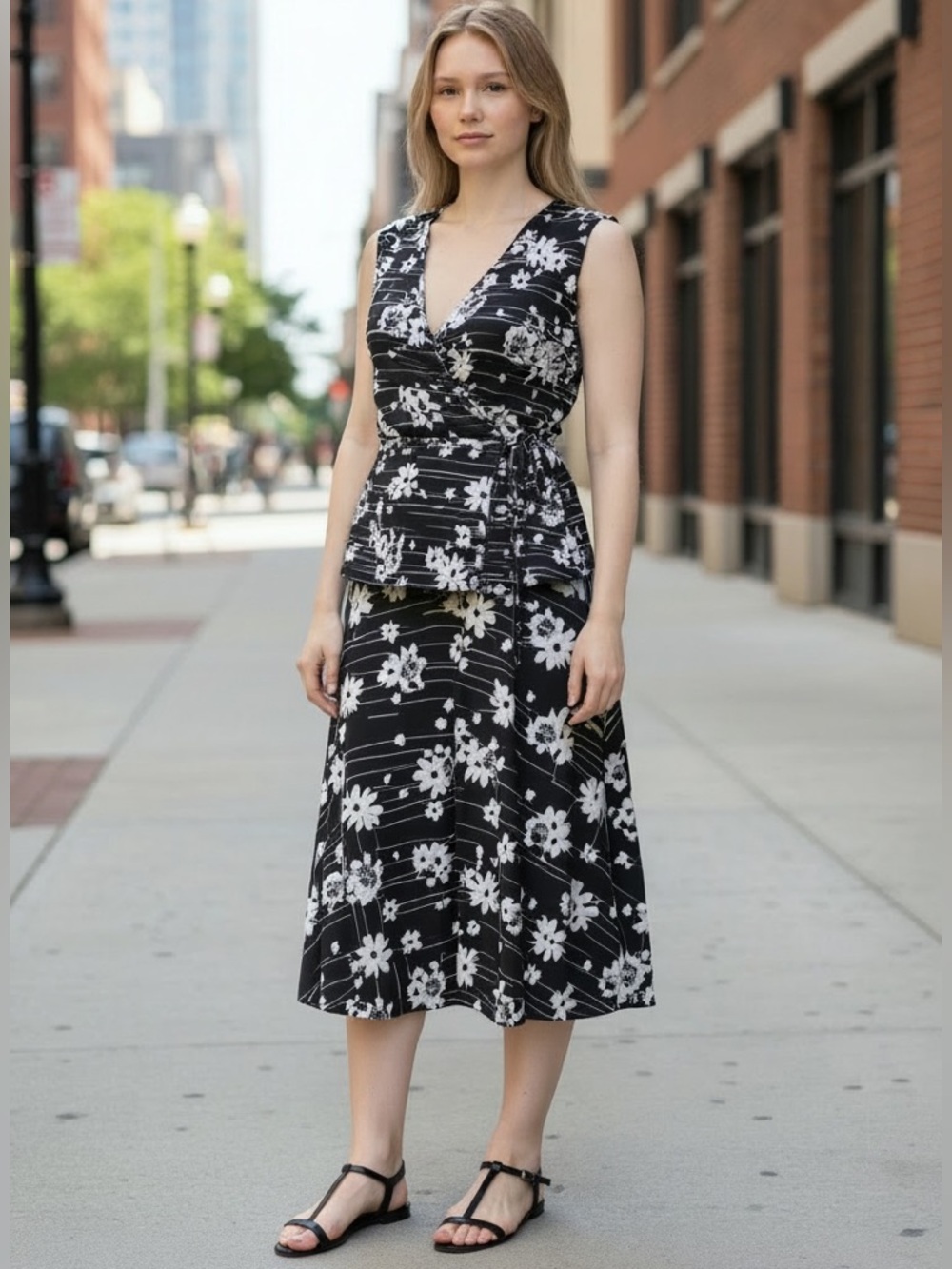Floral Black and White Women's Dress